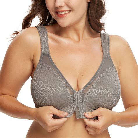 Exclare Women's Plus Size Supportive Wirefree Bra with Front Clasp ...
