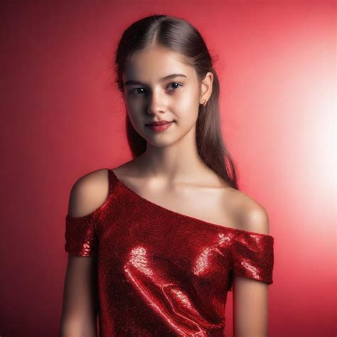 Glamorous Red Attire Photoshoot: Captivating 15-Year-Old Model