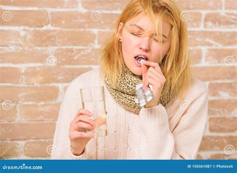Girl Suffer Fever and Take Medicine. Headache and Fever Remedies. What ...