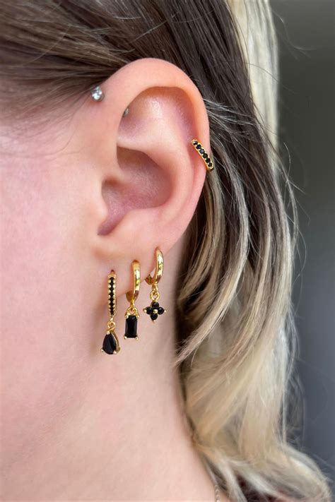 Gold and Black Ear Curation: 3 Lobe Piercing Ideas