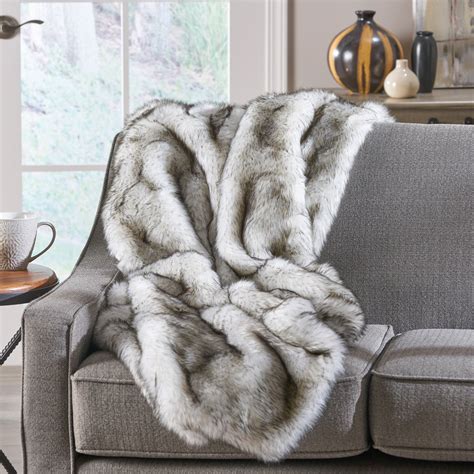 GDF Studio Laraine White and Grey Streak Faux Fur Throw Blanket ...