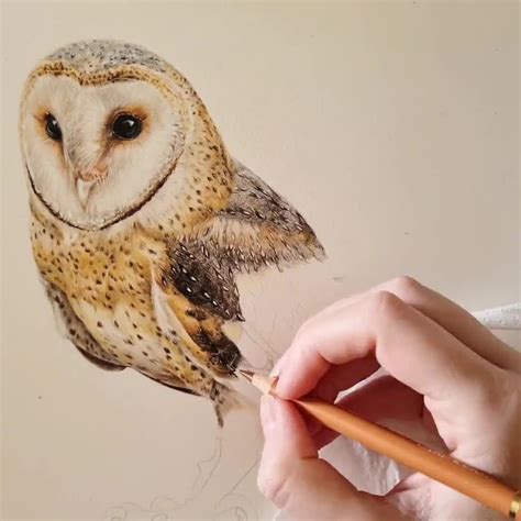 Owl Colored Pencil Drawing Barn Owl Tyto Alba Colored Pencil