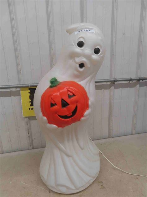 Vintage Halloween Ghost + Pumpkin Light Up Blow Molds 34" tall