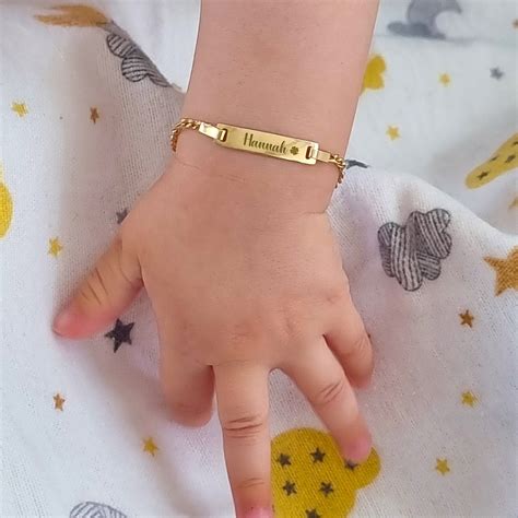 14K Solid Gold Baby ID Bracelet, Baby Name Bracelet, Personalized Baby ...