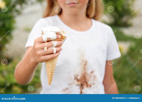 The Child Stained His Clothes with Ice Cream Stock Image - Image of ...