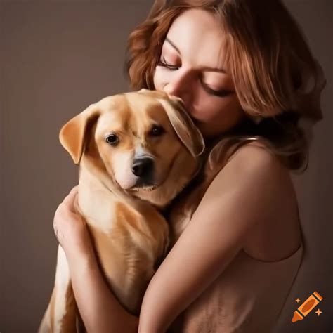 Woman hugging dog with care on Craiyon