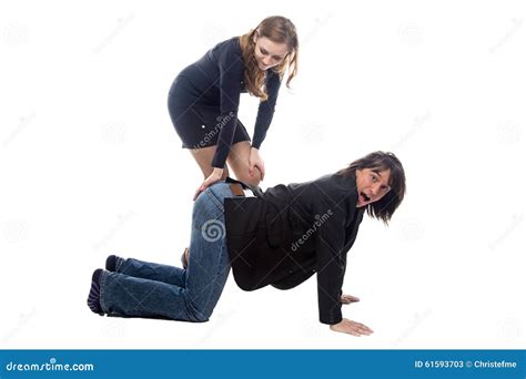 Woman Hitting Man in Black Jacket Stock Image - Image of full, barefoot ...