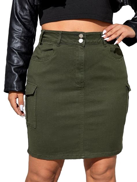 Plain Bodycon Army Green Plus Size Denim Skirts - Walmart.com