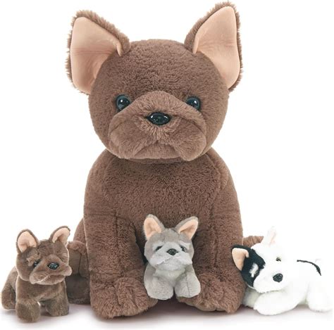 Amazon.com: Tezituor French Bulldog Stuffed Animal with 3 Babies,17.7 ...