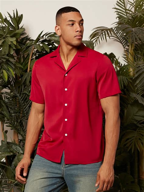Manfinity homens Camisa pescoço de lapela | Red shirt men, Red shirt ...