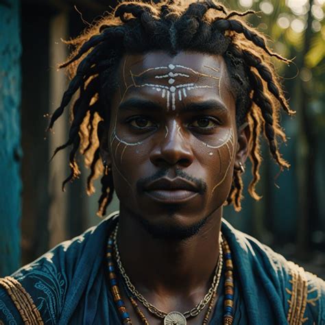 Haitian Male Portrait in Voodoo Costume - AI Art