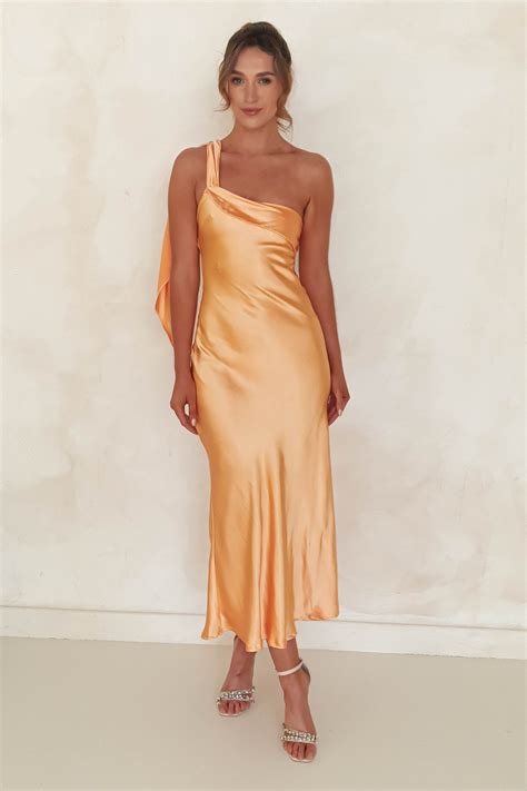 Louie One Shoulder Satin Maxi Dress | Light Orange - M (10) in 2025 ...