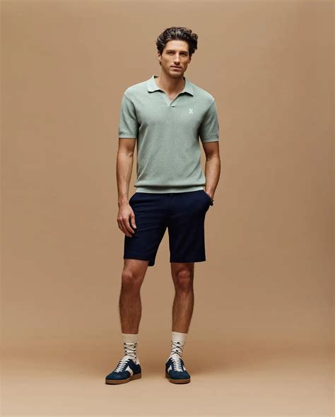 Mens Green Leeton Johnny Collar Knit Polo | Psycho Bunny