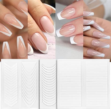 Amazon.com: 1638 Pieces french manicure strips Nail Stickers, 4 Designs ...