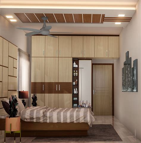 Wooden Panel Bedroom Design with Ceiling Fan