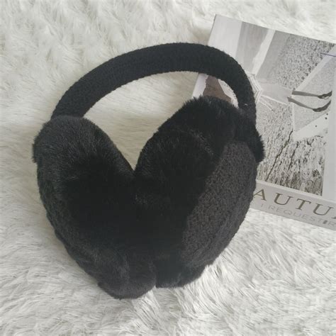 Black Ear Muffs for Winter Unisex Fuzzy Cold Outdoor Earmuffs Soft Faux ...