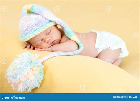 Newborn Baby Girl Sleeping on Her Stomach Stock Photo - Image of face ...