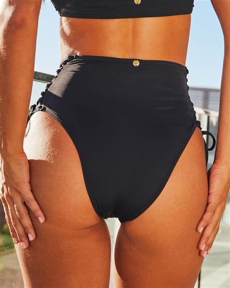 Shop Kaiami Akira Tie High Waisted Bikini Bottom In Black - Fast ...
