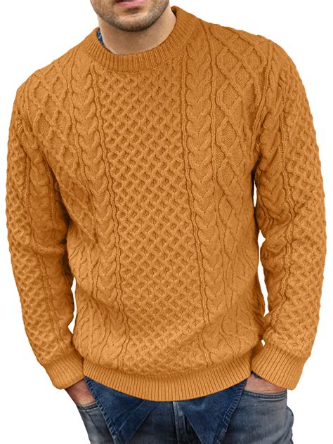 Comdecevis Cable Knit Sweater Mens Crewneck Fit Pullover Sweaters ...