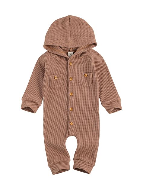 Winter Newborn Baby Boy Girl Solid Romper Infants Front Single Breasted ...