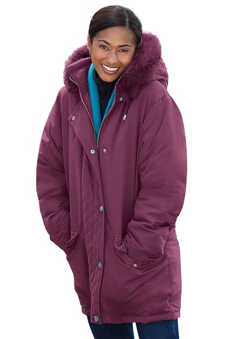 Woman Within Women's Plus Size Microfiber Down Parka Winter Coat ...