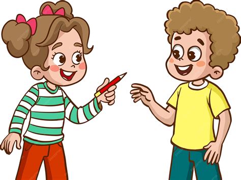 Premium Vector | Children giving pen to friend vector illustration