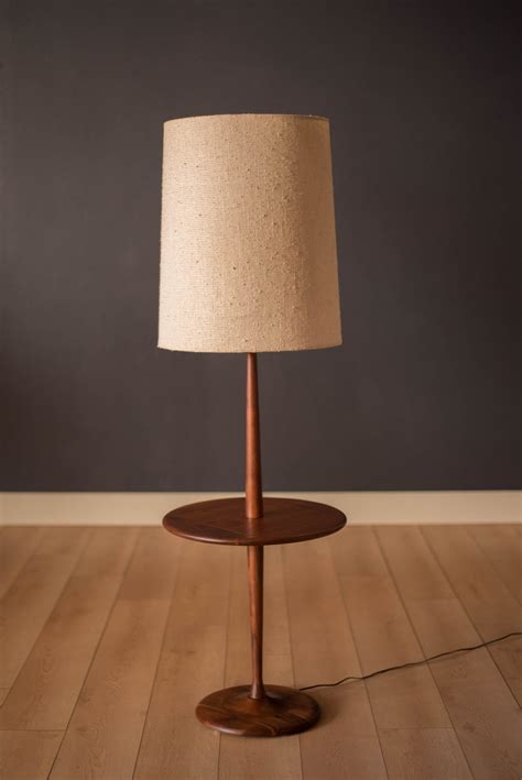 Mid Century Walnut Laurel Floor Lamp with End Table - Mid Century Maddist