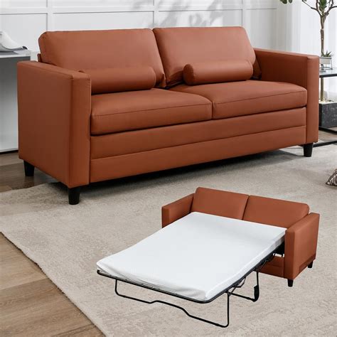 Amazon.com: BALUS Faux Leather Pull Out Sofa Bed,2-in-1 Full Size Couch ...
