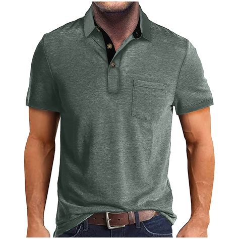 Zhensanguo Men Polo Shirts Short Sleeve Button Down Casual T-Shirts ...