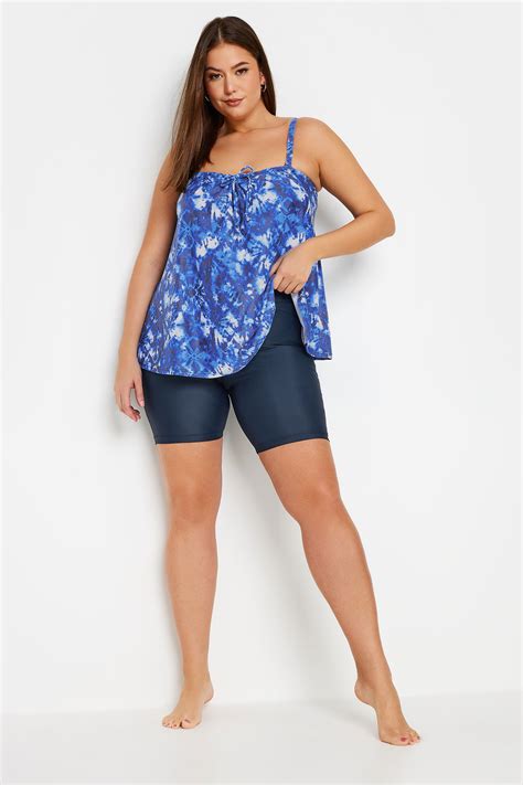 YOURS Curve Plus Size Blue High Waist Swim Shorts | Yours Clothing