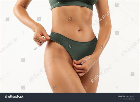 Woman Green Underwear Pulling Down Panties Stock Photo 2521939573 ...
