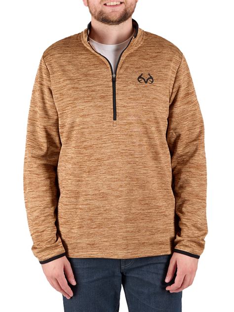 Realtree Men's Fleece Quarter Zip Pullover Sweatshirt in Brown, Sizes S ...