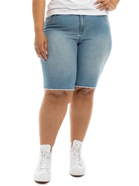 A3 Denim Women's Plus Size Fray Hem Bermuda Shorts, 11" Inseam, Sizes ...
