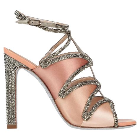 New Rene Caovilla Peach Crystal Embellished Leather Snake-Wrap Sandals Shoes 38 For Sale at 1stDibs
