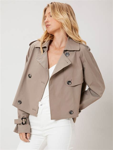 Women short trench coat casual jacket windbreaker double breasted loose ...