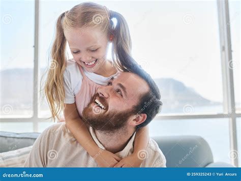 Piggy Back, Father and Child Being Happy, Smile and Relax Together in ...
