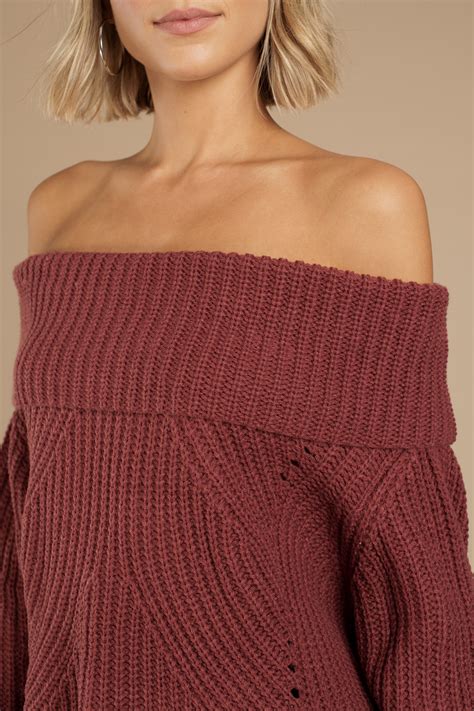 Red Sweater - Off Shoulder Sweater - Wine Sweater