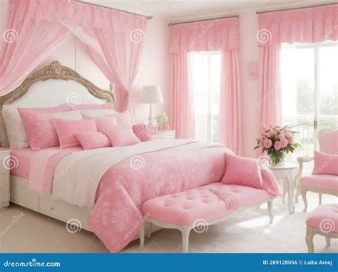 Pink Color Bedroom Interior Design Generated Ai. Stock Illustration ...