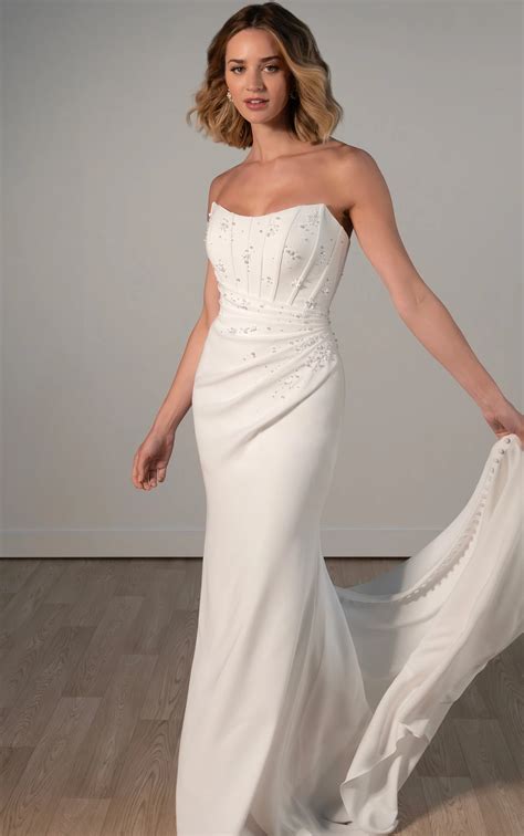 Strapless Modern Column Wedding Dress with Corset Bodice