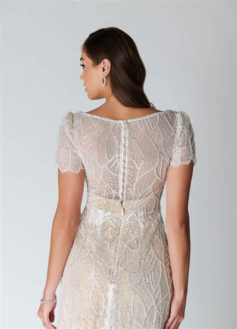 Azazie Bijou Diamond White Nude Sheath Sequins Lace Dress | Azazie