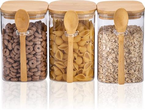 Set Di 4 Barattoli In Vetro Borosilicato Con Coperchio In Legno – 300 Ml, Per Conservare Pasta, Caffè, Spezie