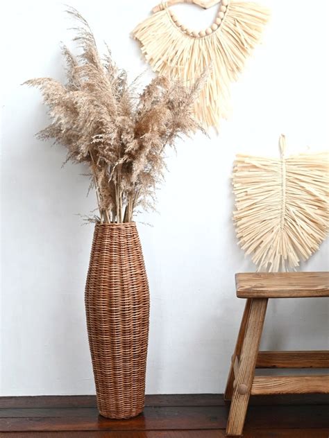 Tall Wicker Floor Vase: Boho Pampas Grass Decor (20.86") - Etsy