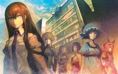 Download Steins Gate Main Characters on a City Background | Wallpapers.com