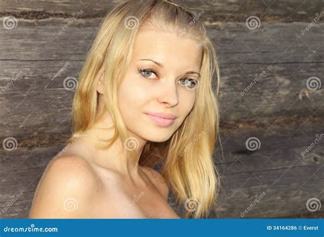Blond Young Girl with Naked Shoulders Stock Photo - Image of blonde ...