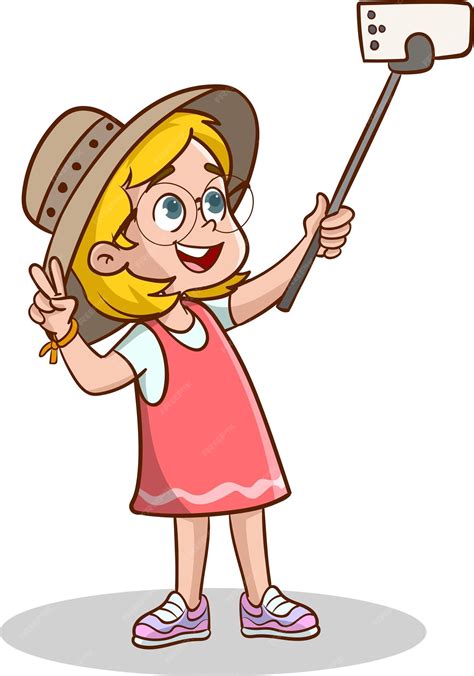 Premium Vector | Cute girl taking selfie with selfie stick vector ...