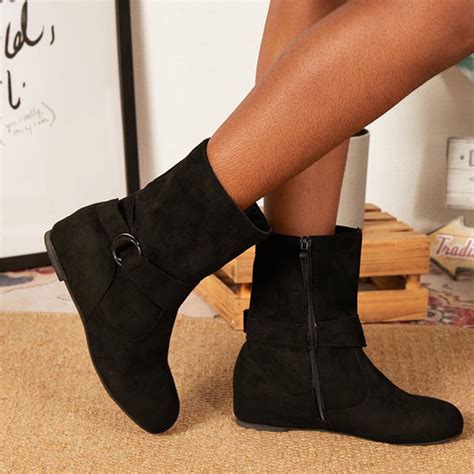 Black Suede Flat Boots For Women