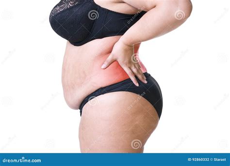 Back Pain, Fat Woman with Backache, Overweight Female Body Isolated on ...