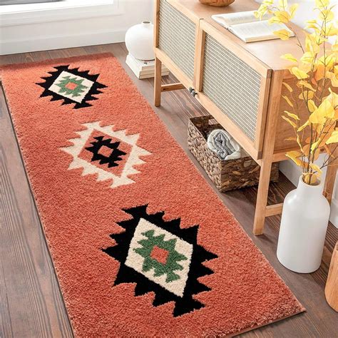 Boho Bathroom Rugs Black Aztec Bath Mat Non Slip Long Bathroom Rug ...