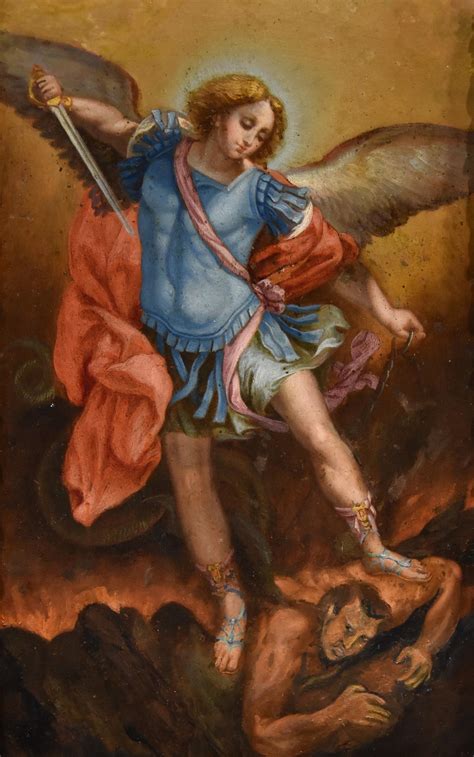 Saint Michael Archangel Guido Reni Paint 17th Century Oil on copper Old ...