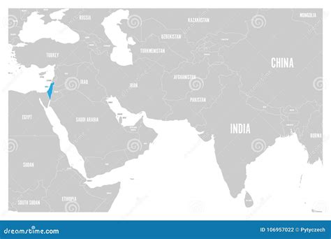 Israel Blue Marked in Political Map of South Asia and Middle East ...